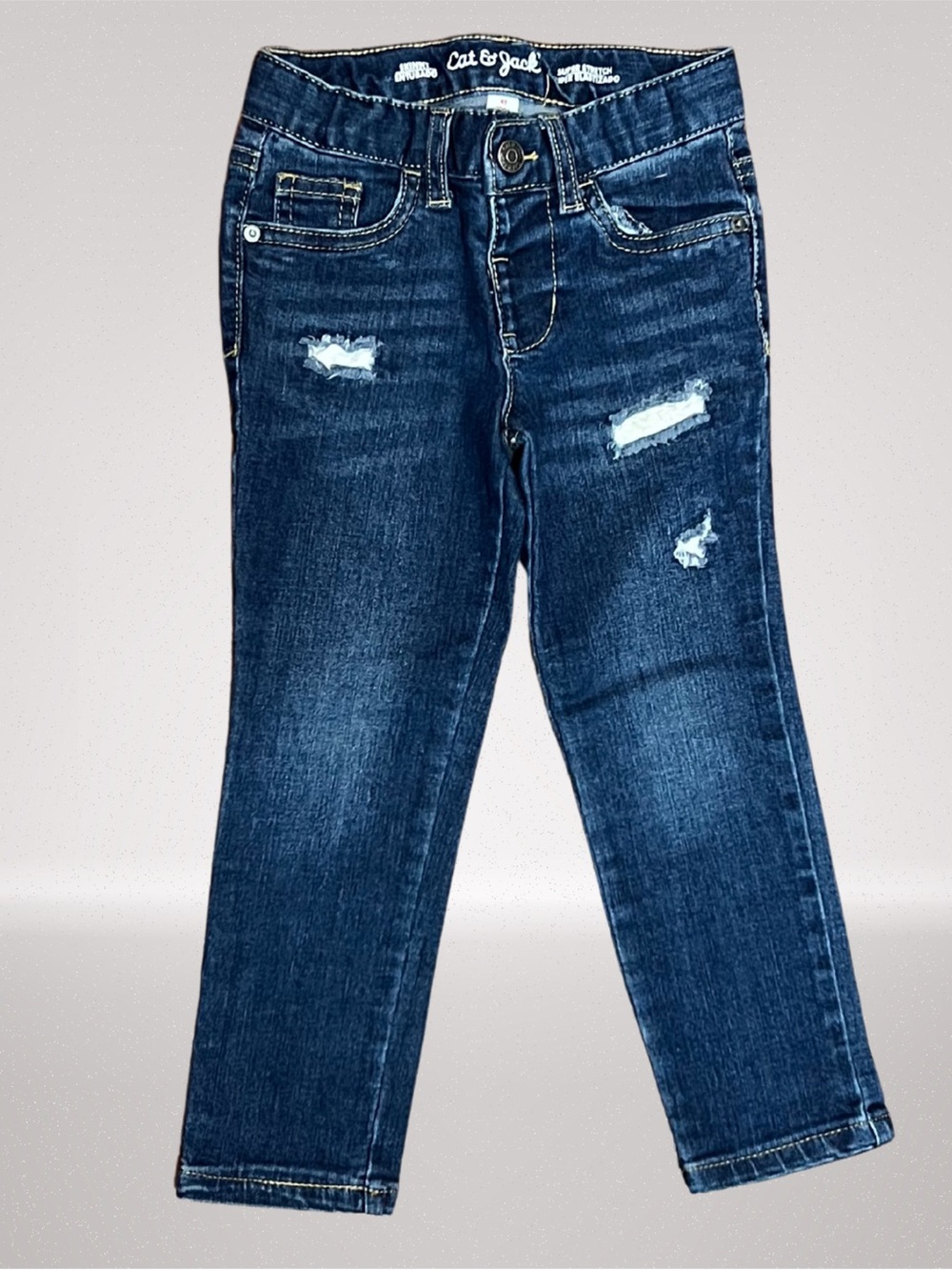 Cat & Jack Girls 4T Super Stretch Skinny Jeans Distressed Dark Wash